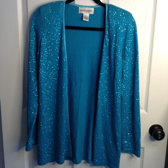 Bloomingdales "M" Teal Silk & Cashmere Duster, Embellished, Quite Lux, Classic - Picture 1 of 4